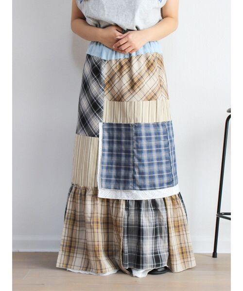【現行】2025SS アングリッド リメイクチェックマキシスカート パッチワーク セール】リメイクチェックマキシスカート（スカート）｜Ungrid