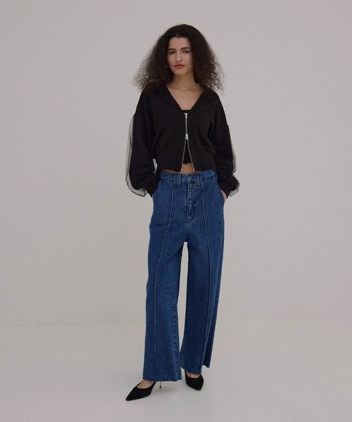 MIELI INVARIANT（ミエリインヴァリアント）の「Sweat Layer Zip Cardigan（カーディガン/ボレロ・レディース・ベージュ系その他/ブラック・FREE）」の6枚目の写真