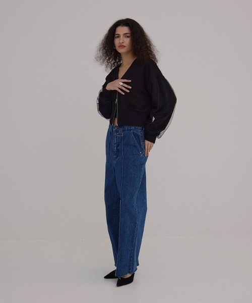 MIELI INVARIANT（ミエリインヴァリアント）の「Sweat Layer Zip Cardigan（カーディガン/ボレロ・レディース・ベージュ系その他/ブラック・FREE）」の7枚目の写真