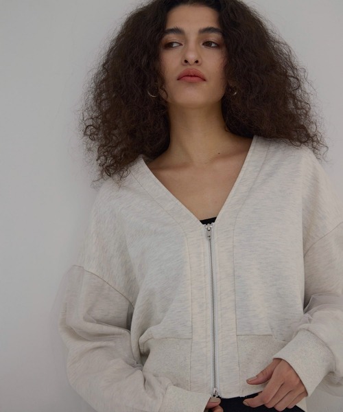 MIELI INVARIANT（ミエリインヴァリアント）の「Sweat Layer Zip Cardigan（カーディガン/ボレロ・レディース・ベージュ系その他/ブラック・FREE）」の10枚目の写真