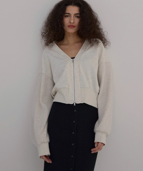 MIELI INVARIANT（ミエリインヴァリアント）の「Sweat Layer Zip Cardigan（カーディガン/ボレロ・レディース・ベージュ系その他/ブラック・FREE）」の11枚目の写真