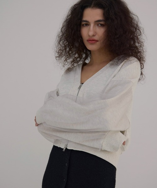 MIELI INVARIANT（ミエリインヴァリアント）の「Sweat Layer Zip Cardigan（カーディガン/ボレロ・レディース・ベージュ系その他/ブラック・FREE）」の13枚目の写真