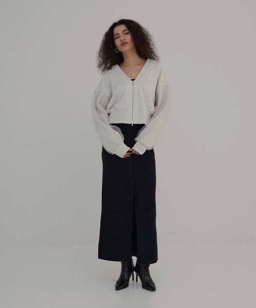 MIELI INVARIANT（ミエリインヴァリアント）の「Sweat Layer Zip Cardigan（カーディガン/ボレロ・レディース・ベージュ系その他/ブラック・FREE）」の17枚目の写真