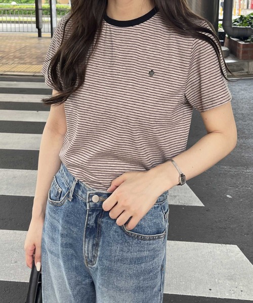 nelliy.（ネルリー）の「プレート付ボーダー配色リンガーＴシャツ（Tシャツ/カットソー・レディース・ネイビー/ベージュ/ブラック・LARGE/MEDIUM）」の10枚目の写真