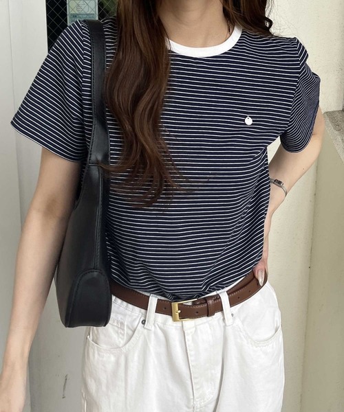 nelliy.（ネルリー）の「プレート付ボーダー配色リンガーＴシャツ（Tシャツ/カットソー・レディース・ネイビー/ベージュ/ブラック・LARGE/MEDIUM）」の17枚目の写真