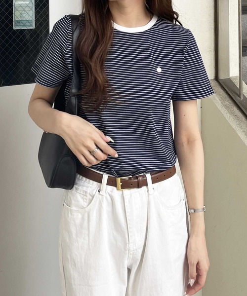 nelliy.（ネルリー）の「プレート付ボーダー配色リンガーＴシャツ（Tシャツ/カットソー・レディース・ネイビー/ベージュ/ブラック・LARGE/MEDIUM）」の19枚目の写真