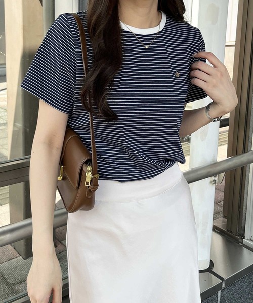 nelliy.（ネルリー）の「プレート付ボーダー配色リンガーＴシャツ（Tシャツ/カットソー・レディース・ネイビー/ベージュ/ブラック・LARGE/MEDIUM）」の20枚目の写真