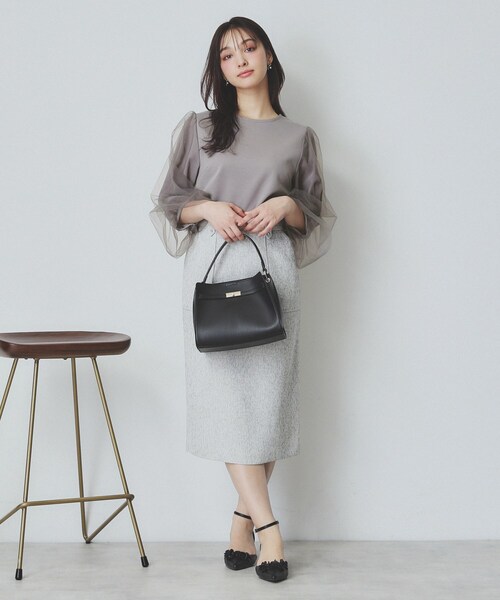 index(インデックス)の「ビジュー付きチュールバルーンスリーブトップス【洗濯機洗い可】(Tシャツ/カットソー・レディース・チャコールグレー/オフホワイト/オレンジ系・36/38/40/42)」の10枚目の写真