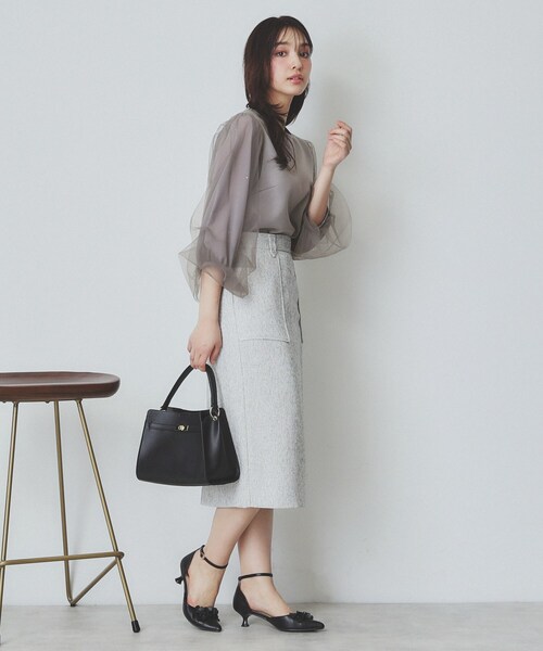 index(インデックス)の「ビジュー付きチュールバルーンスリーブトップス【洗濯機洗い可】(Tシャツ/カットソー・レディース・チャコールグレー/オフホワイト/オレンジ系・36/38/40/42)」の11枚目の写真