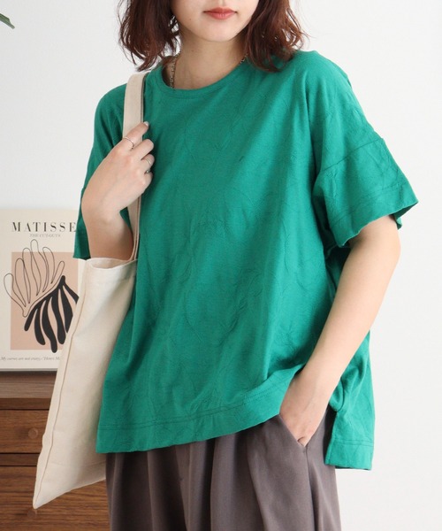 BRODIAEA（ブローディア）の「BRODIAEA リング柄半袖プルオーバー 綿100% 丸首カットソー（Tシャツ/カットソー・レディース・ブラック/クリアグリーン/グリーン・40）」の8枚目の写真
