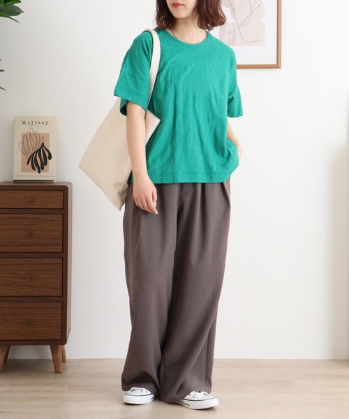 BRODIAEA（ブローディア）の「BRODIAEA リング柄半袖プルオーバー 綿100% 丸首カットソー（Tシャツ/カットソー・レディース・ブラック/クリアグリーン/グリーン・40）」の11枚目の写真