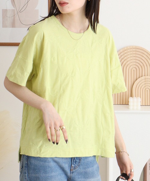 BRODIAEA（ブローディア）の「BRODIAEA リング柄半袖プルオーバー 綿100% 丸首カットソー（Tシャツ/カットソー・レディース・ブラック/クリアグリーン/グリーン・40）」の14枚目の写真