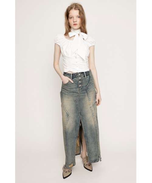 FRONT BUTTON GATHER TIE TOPS フロントボタン ギャザー タイ