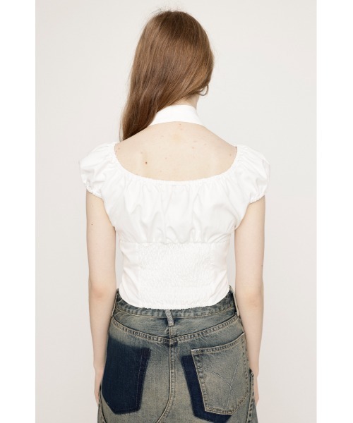 セール】FRONT BUTTON GATHER TIE TOPS フロントボタン ギャザー