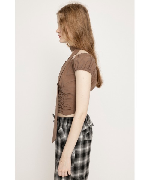 FRONT BUTTON GATHER TIE TOPS フロントボタン ギャザー タイ