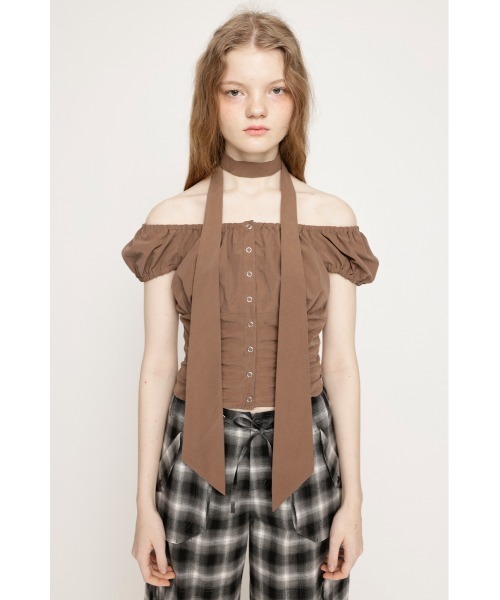 SLY FRONT BUTTON GATHER TIE トップス　新品未使用 セール】FRONT BUTTON GATHER TIE TOPS フロントボタン ギャザー