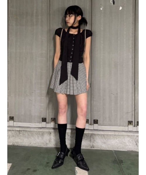 FRONT BUTTON GATHER TIE TOPS フロントボタン ギャザー タイ