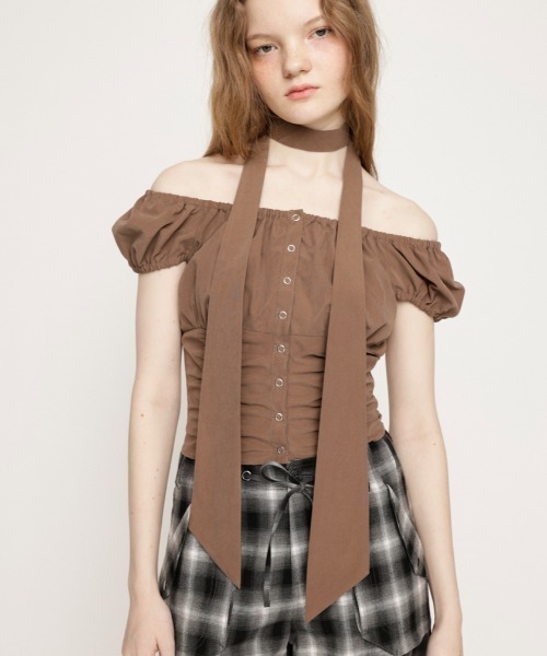 SLY FRONT BUTTON GATHER TIE トップス セール】FRONT BUTTON GATHER TIE TOPS フロントボタン ギャザー