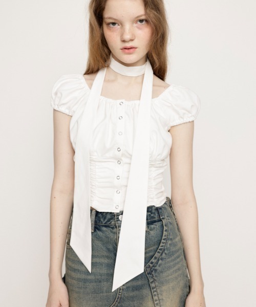 SLY FRONT BUTTON GATHER TIE トップス　新品未使用 セール】FRONT BUTTON GATHER TIE TOPS フロントボタン ギャザー