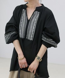 コットンスラブスキッパー刺繍ブラウス