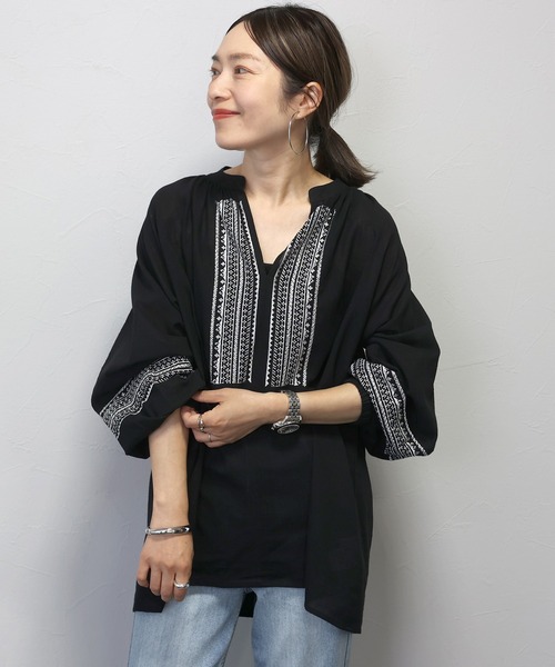 コットンスラブスキッパー刺繍ブラウス（シャツ/ブラウス