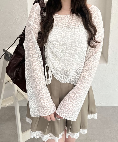 shrita（シュリータ）の「ドロストシアーレーストップス（シャツ/ブラウス・キッズ・ブラック/ホワイト・S/M/L）」の2枚目の写真