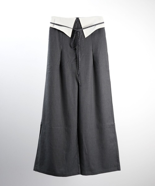 SOLA(ソラ)の「ウエスト折り返しストライプパンツ/Waist Folded Stripe Pants(その他パンツ・レディース・グレー/ブルー・SMALL/MEDIUM)」の3枚目の写真