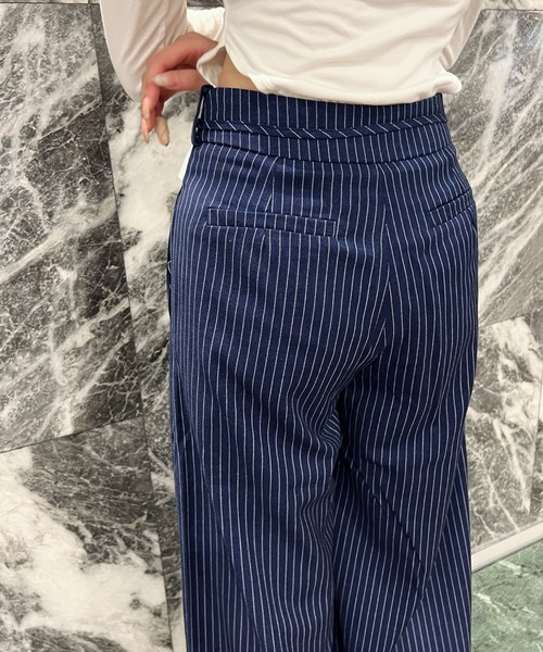 SOLA(ソラ)の「ウエスト折り返しストライプパンツ/Waist Folded Stripe Pants(その他パンツ・レディース・グレー/ブルー・SMALL/MEDIUM)」の5枚目の写真