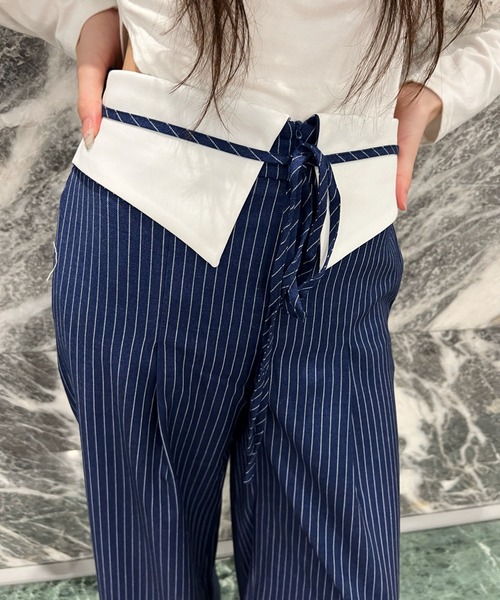 SOLA(ソラ)の「ウエスト折り返しストライプパンツ/Waist Folded Stripe Pants(その他パンツ・レディース・グレー/ブルー・SMALL/MEDIUM)」の9枚目の写真