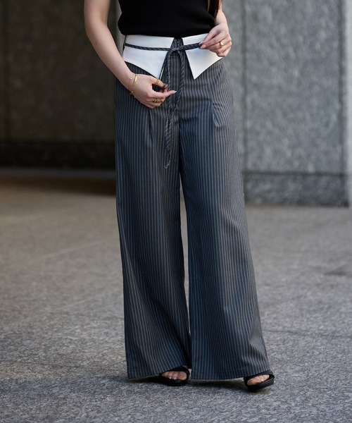 SOLA(ソラ)の「ウエスト折り返しストライプパンツ/Waist Folded Stripe Pants(その他パンツ・レディース・グレー/ブルー・SMALL/MEDIUM)」の18枚目の写真