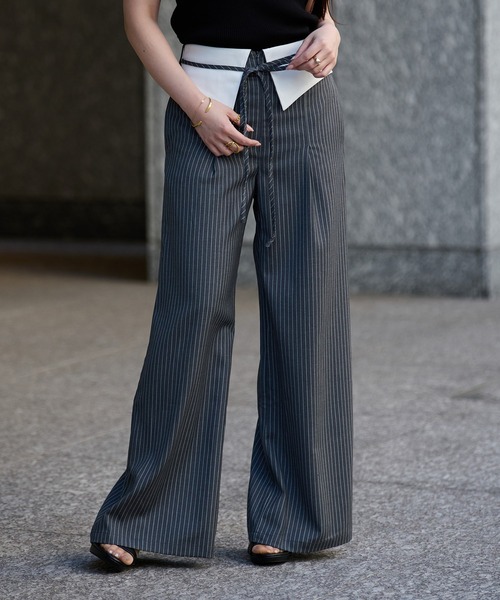 SOLA(ソラ)の「ウエスト折り返しストライプパンツ/Waist Folded Stripe Pants(その他パンツ・レディース・グレー/ブルー・SMALL/MEDIUM)」の20枚目の写真