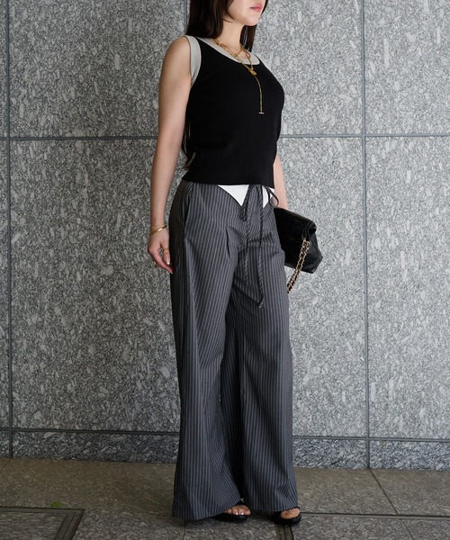 Deuxieme Classe gather パンツ ウール ストライプ 36 本当に 安い 通販ファッション - Deuxieme Classe gather パンツ