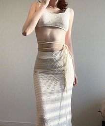 UNE MANSION（ユヌマンション）の「【トップス＋パンツ＋ロングスカート3SET】ユニークニットロングストリングロングスカートセットアップビキニ/水着（水着）」