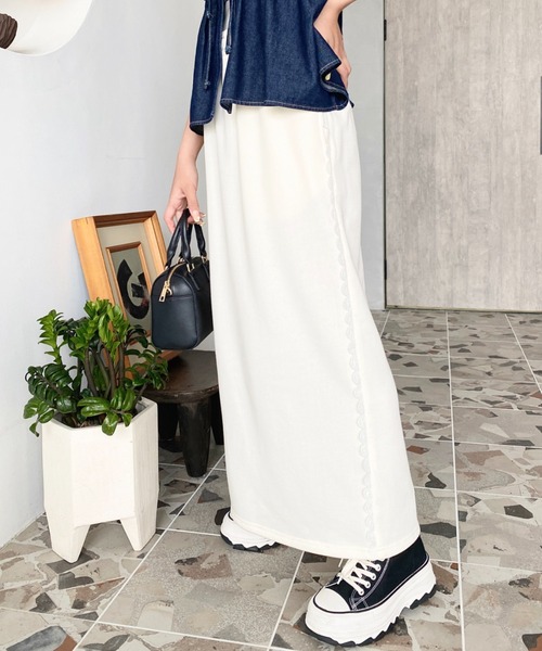 smyeon レース付きスウェットスカート ホワイト Sweat lace skirt/レース付きスウェットスカート（スカート