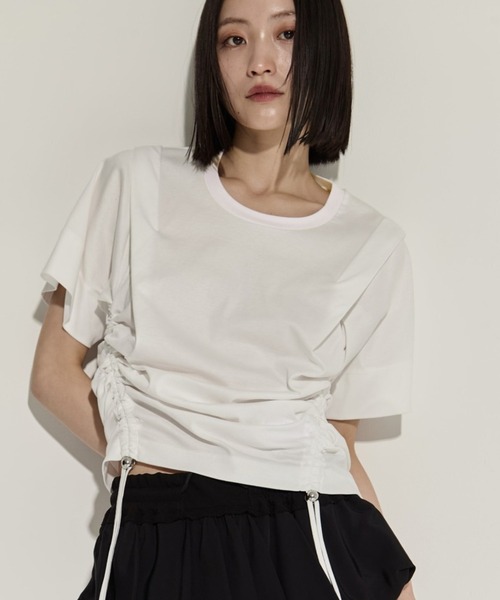 tシャツ 「STUDIOUS/ステュディオス」Multi Length Drawstring Tee/マルチレングスドローストリングTシャツ レディー STUDIOUS/ステュディオス】Multi Length Drawstring Tee/マルチ