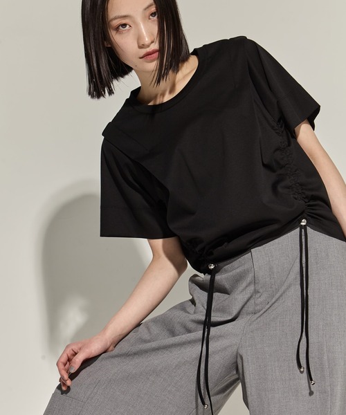 tシャツ 「STUDIOUS/ステュディオス」Multi Length Drawstring Tee/マルチレングスドローストリングTシャツ レディー STUDIOUS/ステュディオス】Multi Length Drawstring Tee/マルチ