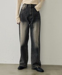 【S/M/Lサイズ展開】【Blackブリーチ加工】ハイウエストブラックデニム