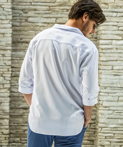 AKM Contemporary(エイケイエムコンテンポラリー)の「【WEB・直営店限定】AKM Contemporary(エイケイエムコンテンポラリー)スキッパープルオーバーシャツ 半袖シャツ シワ防止 イージーケア(シャツ/ブラウス・メンズ・ベージュ/ネイビー/サックスブルー/オフホワイト・S/M/L/XL/XXL)」の6枚目の写真