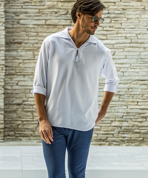 AKM Contemporary(エイケイエムコンテンポラリー)の「【WEB・直営店限定】AKM Contemporary(エイケイエムコンテンポラリー)スキッパープルオーバーシャツ 半袖シャツ シワ防止 イージーケア(シャツ/ブラウス・メンズ・ベージュ/ネイビー/サックスブルー/オフホワイト・S/M/L/XL/XXL)」の10枚目の写真