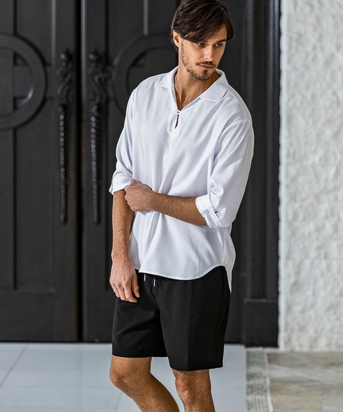 AKM Contemporary(エイケイエムコンテンポラリー)の「【WEB・直営店限定】AKM Contemporary(エイケイエムコンテンポラリー)スキッパープルオーバーシャツ 半袖シャツ シワ防止 イージーケア(シャツ/ブラウス・メンズ・ベージュ/ネイビー/サックスブルー/オフホワイト・S/M/L/XL/XXL)」の14枚目の写真