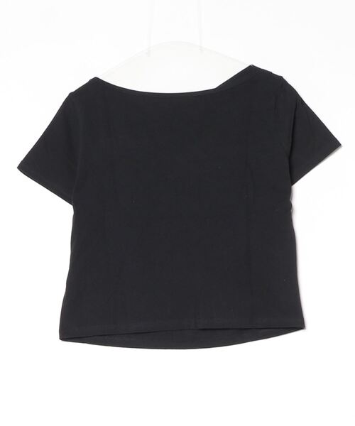 Per sist ence(パーシエンス)の「綿天竺半袖ドレープオフショルTシャツ(Tシャツ/カットソー・レディース・オートミール/オフホワイト/ブラック・ONE SIZE)」の4枚目の写真