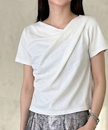 綿天竺半袖ドレープオフショルTシャツ