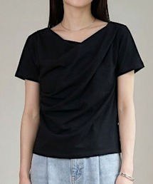 綿天竺半袖ドレープオフショルTシャツ