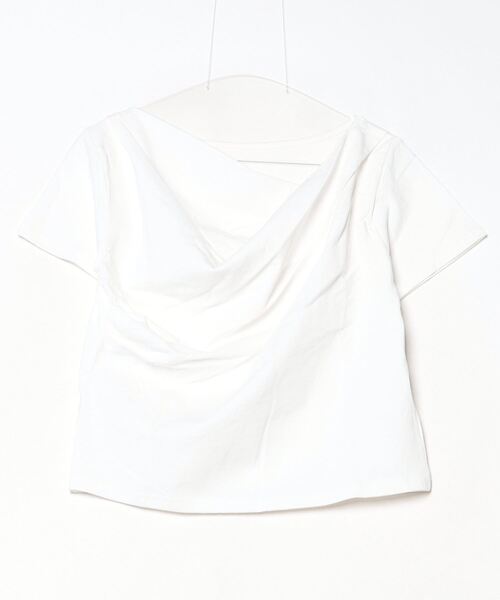 Per sist ence(パーシエンス)の「綿天竺半袖ドレープオフショルTシャツ(Tシャツ/カットソー・レディース・オートミール/オフホワイト/ブラック・ONE SIZE)」の11枚目の写真