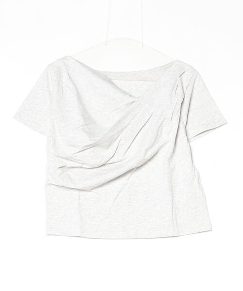 Per sist ence(パーシエンス)の「綿天竺半袖ドレープオフショルTシャツ(Tシャツ/カットソー・レディース・オートミール/オフホワイト/ブラック・ONE SIZE)」の7枚目の写真