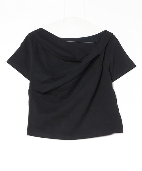 Per sist ence(パーシエンス)の「綿天竺半袖ドレープオフショルTシャツ(Tシャツ/カットソー・レディース・オートミール/オフホワイト/ブラック・ONE SIZE)」の9枚目の写真