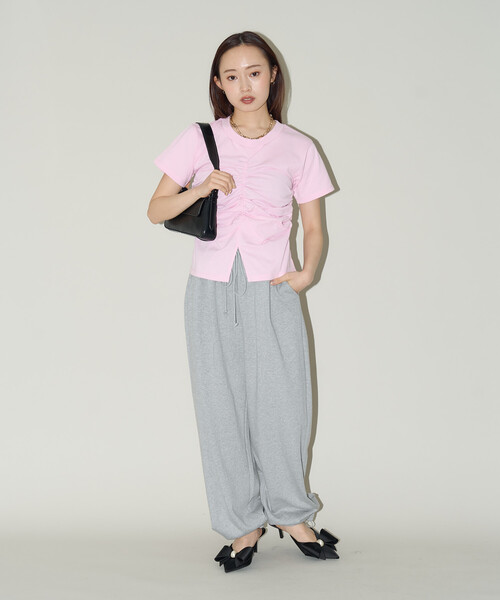 PUBLUX（パブリュクス）の「PUBLUX/パブリュクス ウエストシャーリングTシャツ　限定展開（Tシャツ/カットソー・レディース・イエロー/ピンク/オフホワイト/チャコールグレー・ﾌﾘ-）」の7枚目の写真