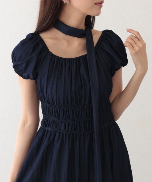 Lace Ladies(レースレディース)の「タイ付き付き パフスリーブ ギャザー ロング ワンピース(ワンピース・レディース・イエロー/ネイビー・FREE)」の11枚目の写真