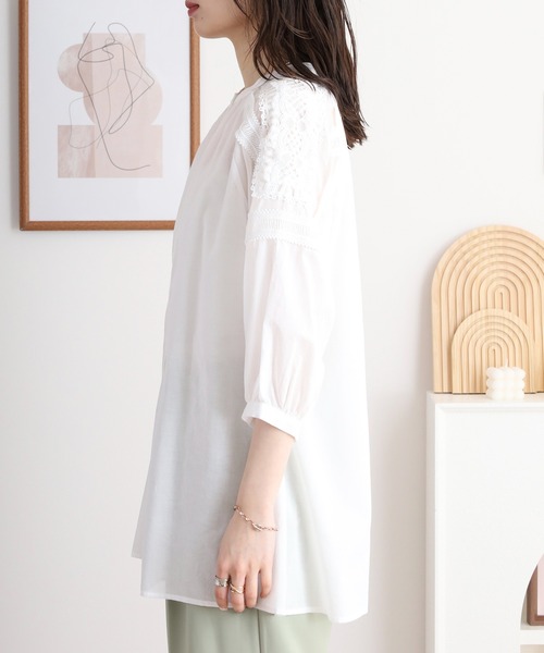 ブラウス シャツ EGLANTINE コットンレースノーカラー5分袖ブラウス レディース セール】EGLANTINE コットンレースノーカラー5分袖ブラウス