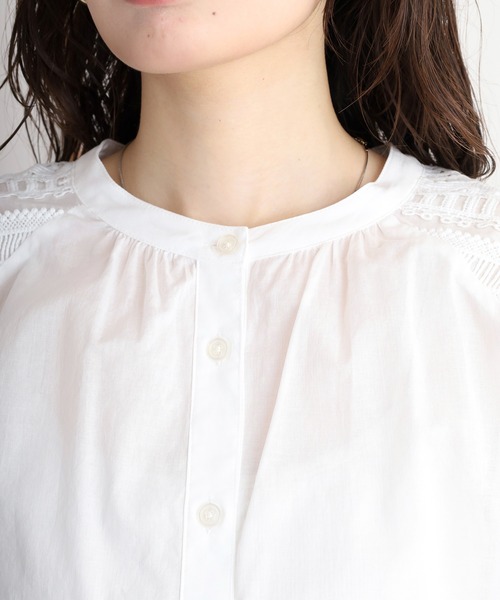 ブラウス シャツ EGLANTINE コットンレースノーカラー5分袖ブラウス レディース セール】EGLANTINE コットンレースノーカラー5分袖ブラウス